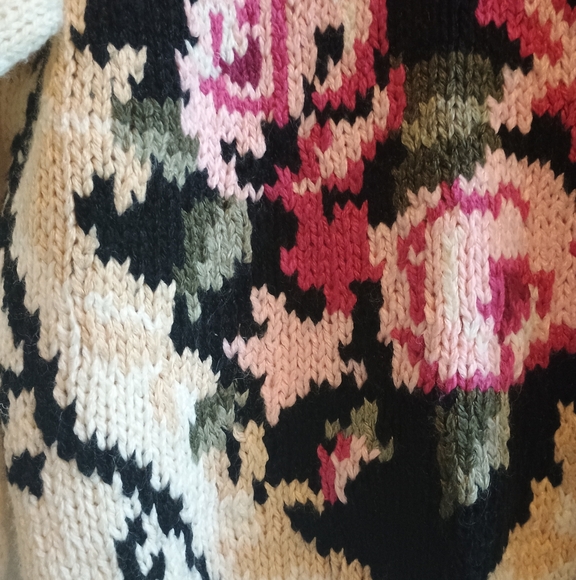 Vintage 80s/90s Needles & Yarn Floral Knit Sweater Medium Shoulder Pads Chunky - Picture 4 of 12